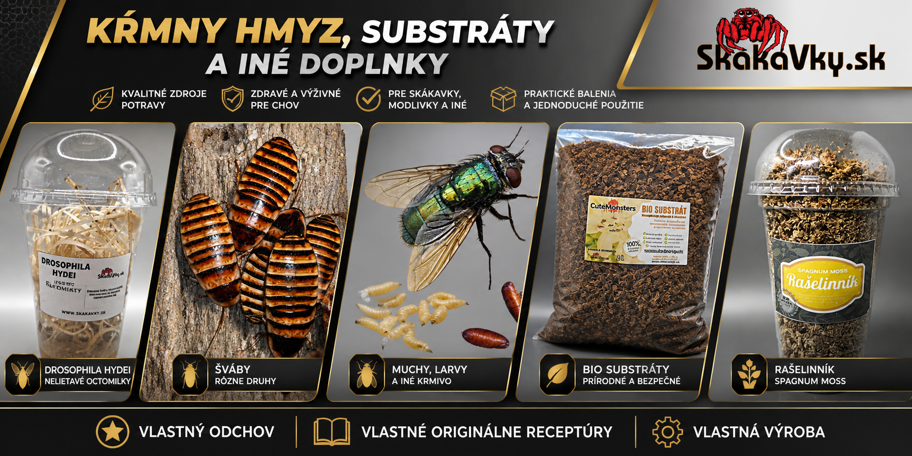 Kŕmny hmyz, krmivá a iné doplnky